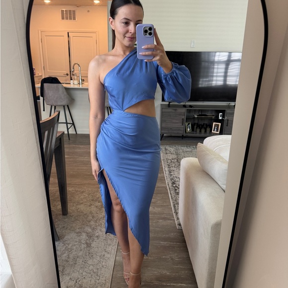 Periwinkle Blue One Sleeve Midi - Picture 1 of 15